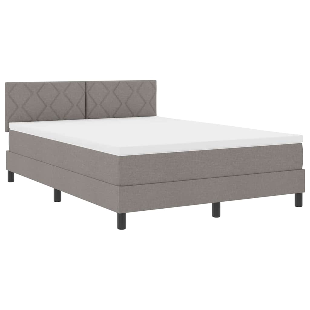 Box spring seng med LED-lysstrimler Gråbrun 140 x 200 cm Stof