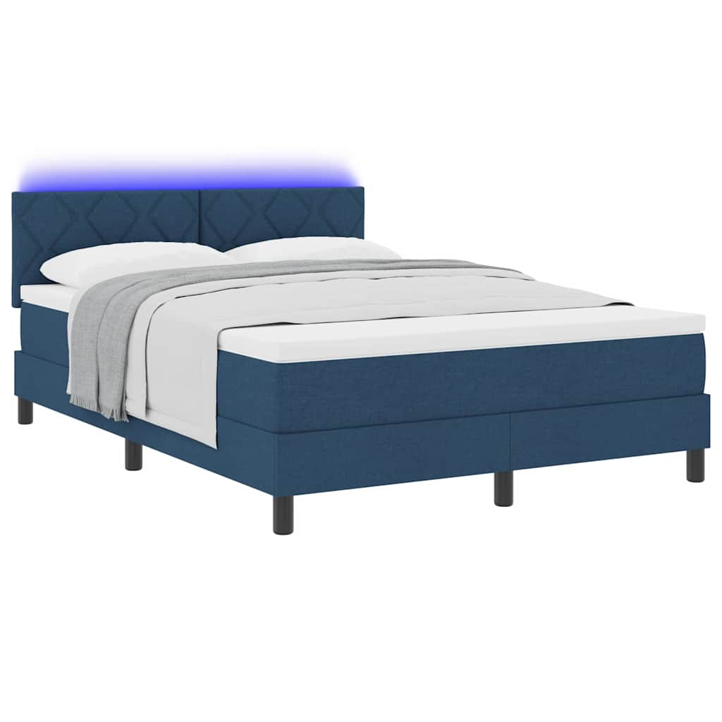 Box spring seng med LED-lysstrimler Blå 140 x 200 cm Stof