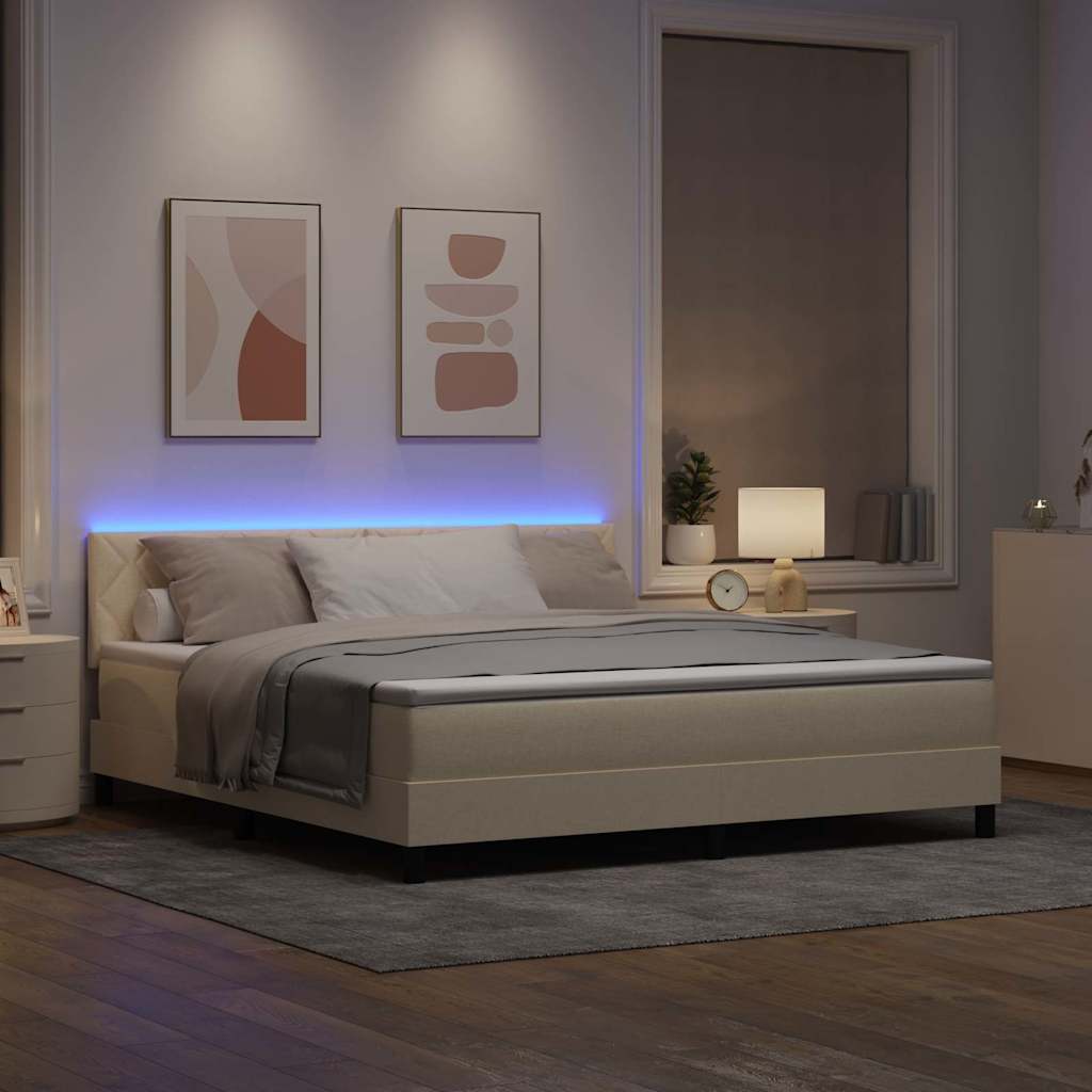 Box spring seng med LED-lysstrimler Creme 180 x 200 cm Stof