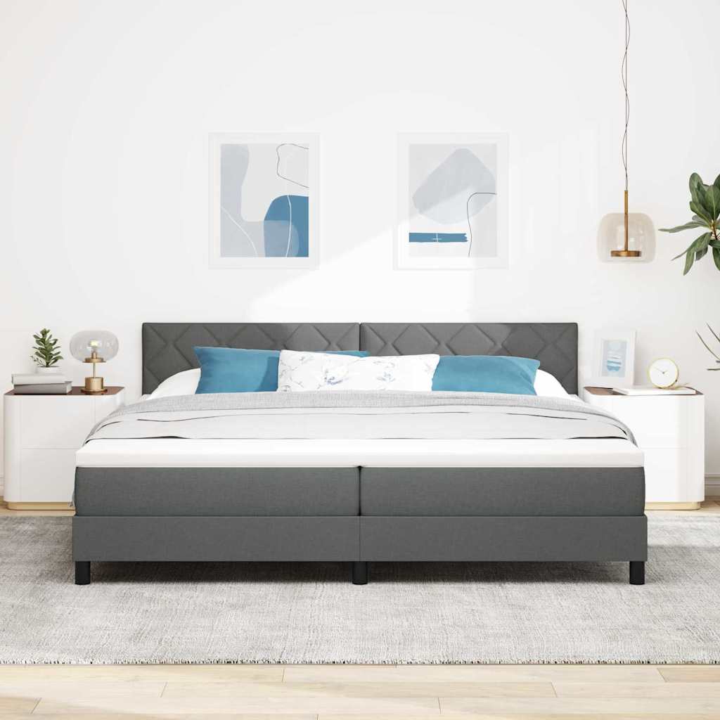 Box spring seng med LED-lysstrimler Mørkegrå 200 x 200 cm Stof