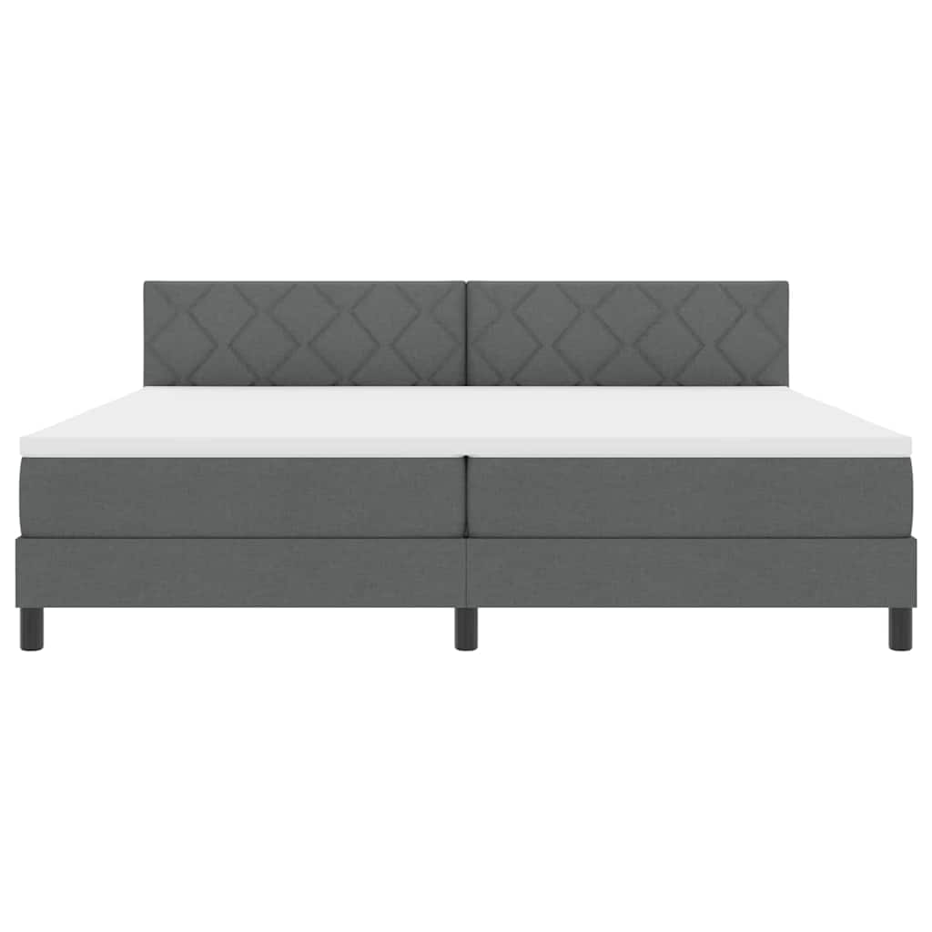 Box spring seng med LED-lysstrimler Mørkegrå 200 x 200 cm Stof