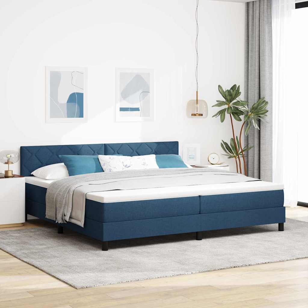 Box spring seng med pude med hovedgærde Blå 200 x 200 cm Stof