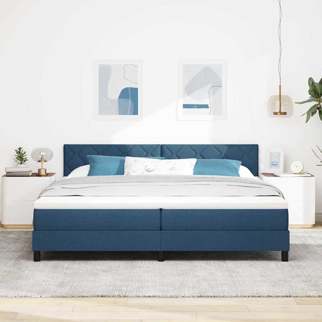 Box spring seng med pude med hovedgærde Blå 200 x 200 cm Stof