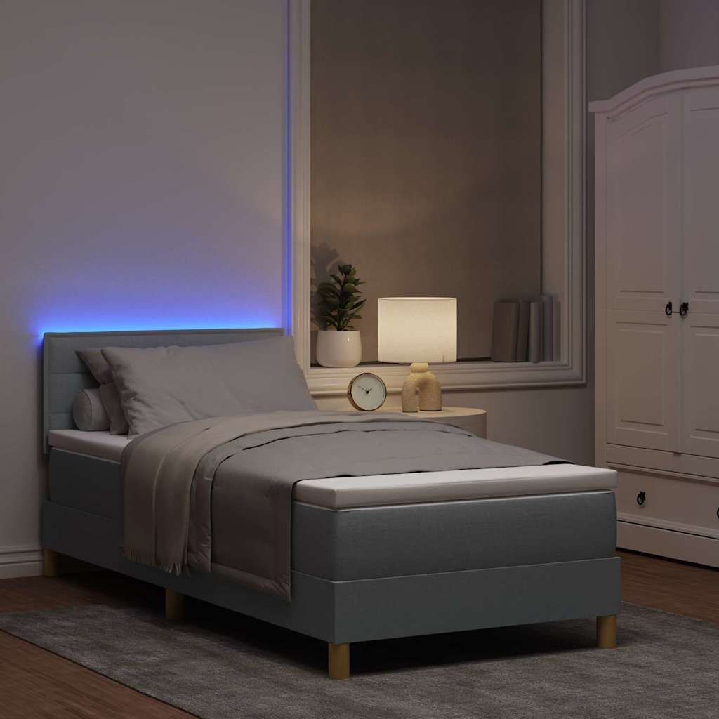 LED Box Spring Bed med LED-lysstrimler Lysegrå 80 x 200 cm Stof