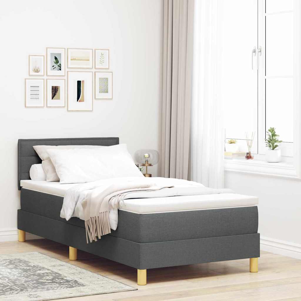 LED Box Spring Bed med pude Mørkegrå 80 x 200 cm Stof