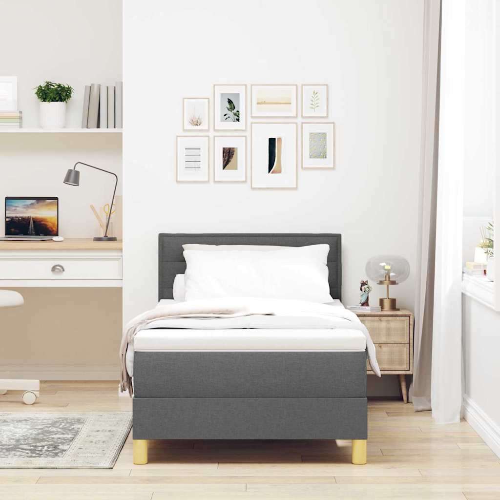 LED Box Spring Bed med pude Mørkegrå 80 x 200 cm Stof