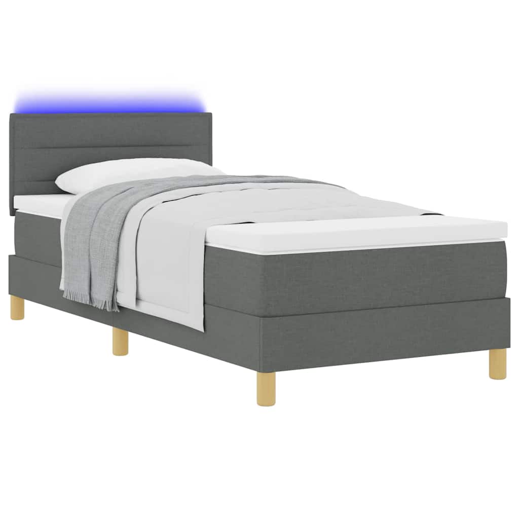 LED Box Spring Bed med pude Mørkegrå 80 x 200 cm Stof