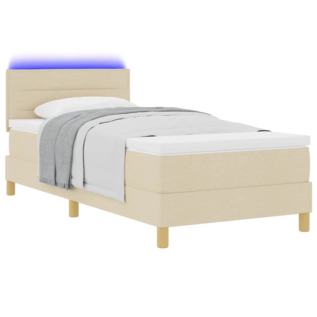 LED Box Spring Bed med LED-lysstrimler Creme 80 x 200 cm Stof