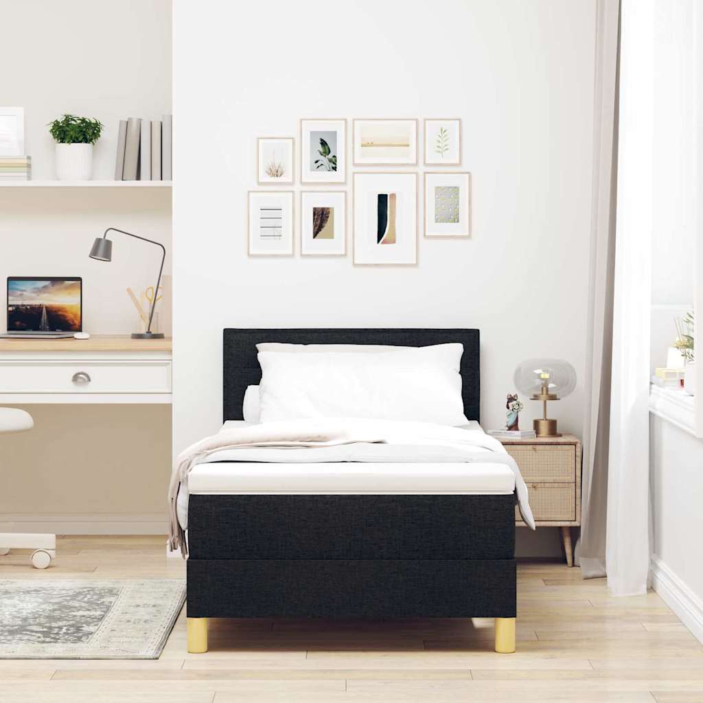 LED Box Spring Bed med LED-lysstrimler Sort 90 x 190 cm Stof