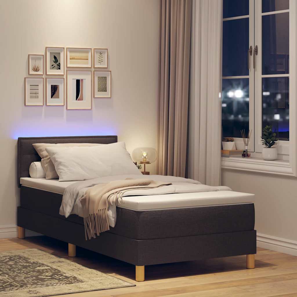 LED Box Spring Bed med hovedgærde Mørk Brun 90 x 190 cm Stof