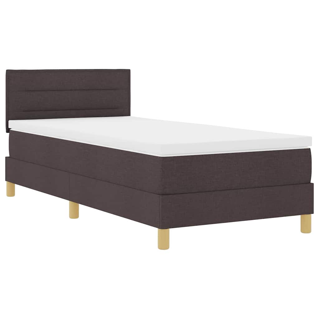 LED Box Spring Bed med hovedgærde Mørk Brun 90 x 190 cm Stof