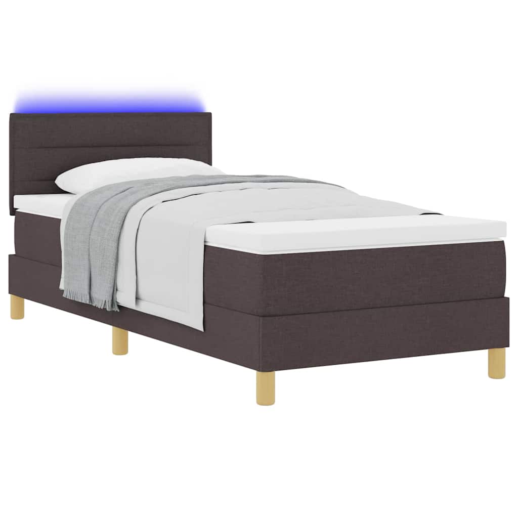 LED Box Spring Bed med hovedgærde Mørk Brun 90 x 190 cm Stof
