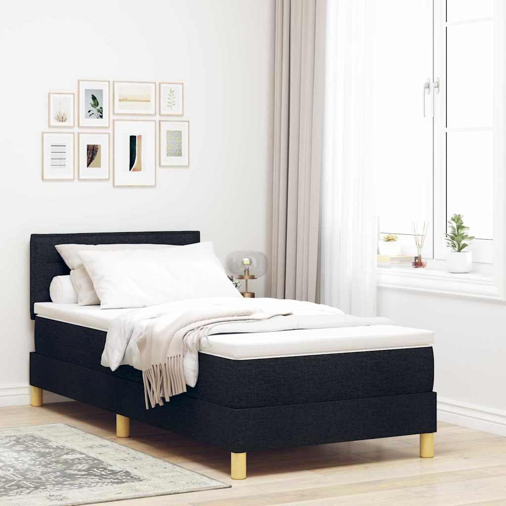 LED Box Spring Bed med LED-lysstrimler Sort 90 x 200 cm Stof
