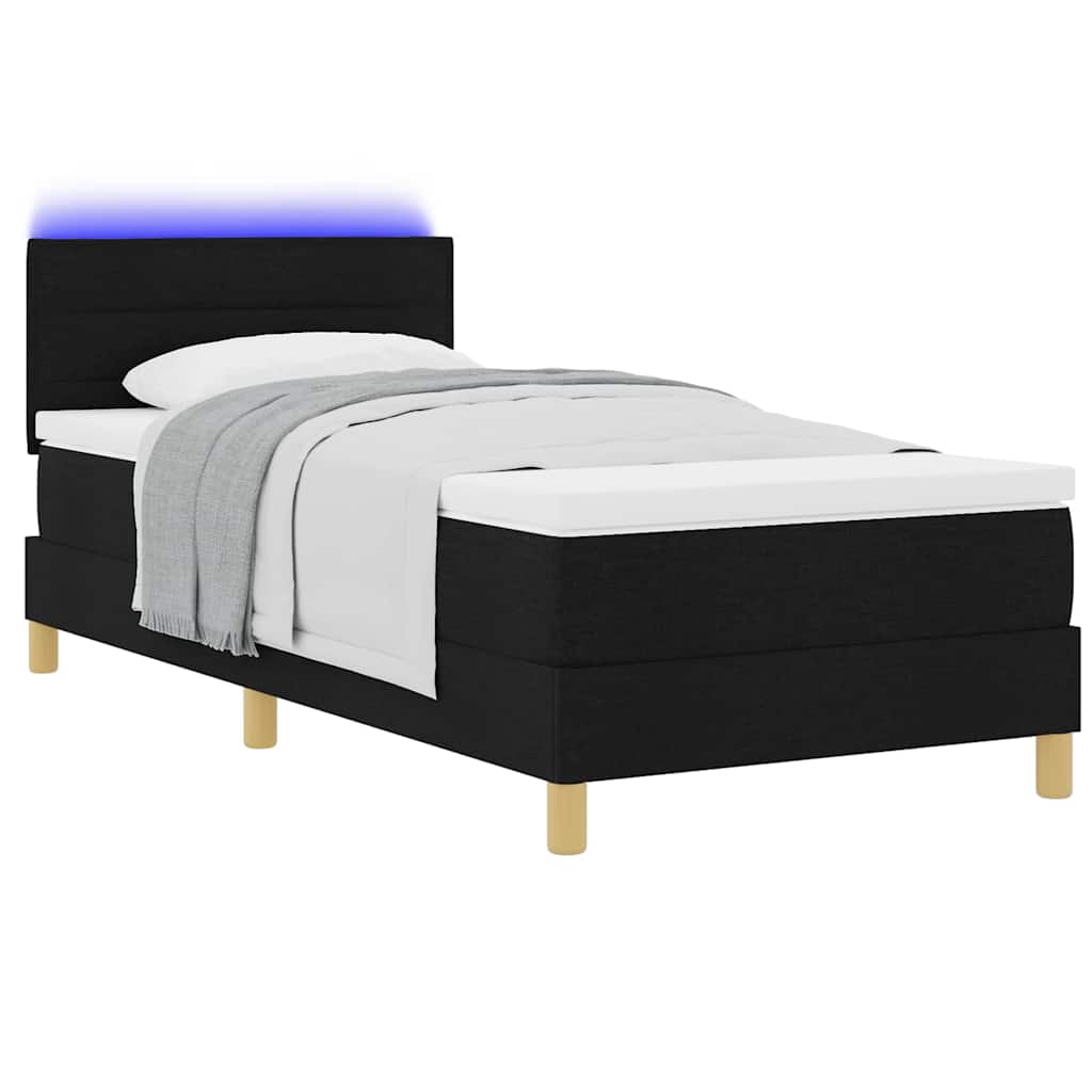 LED Box Spring Bed med LED-lysstrimler Sort 90 x 200 cm Stof