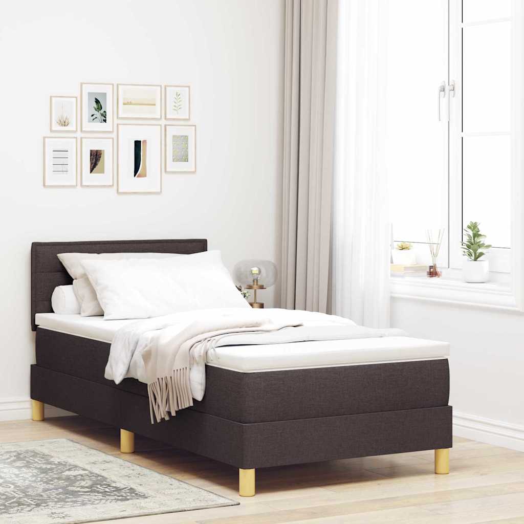 LED Box Spring Bed med hovedgærde Mørk Brun 90 x 200 cm Stof