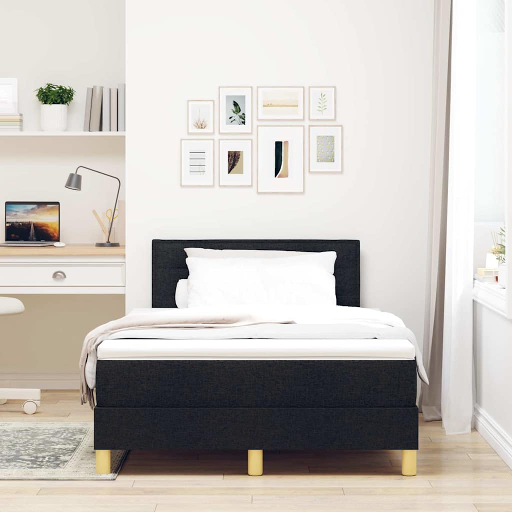 LED Box Spring Bed med LED-lysstrimler Sort 120 x 190 cm Stof