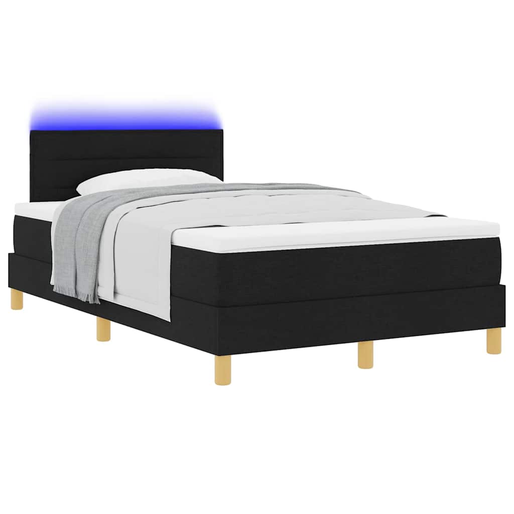 LED Box Spring Bed med LED-lysstrimler Sort 120 x 190 cm Stof