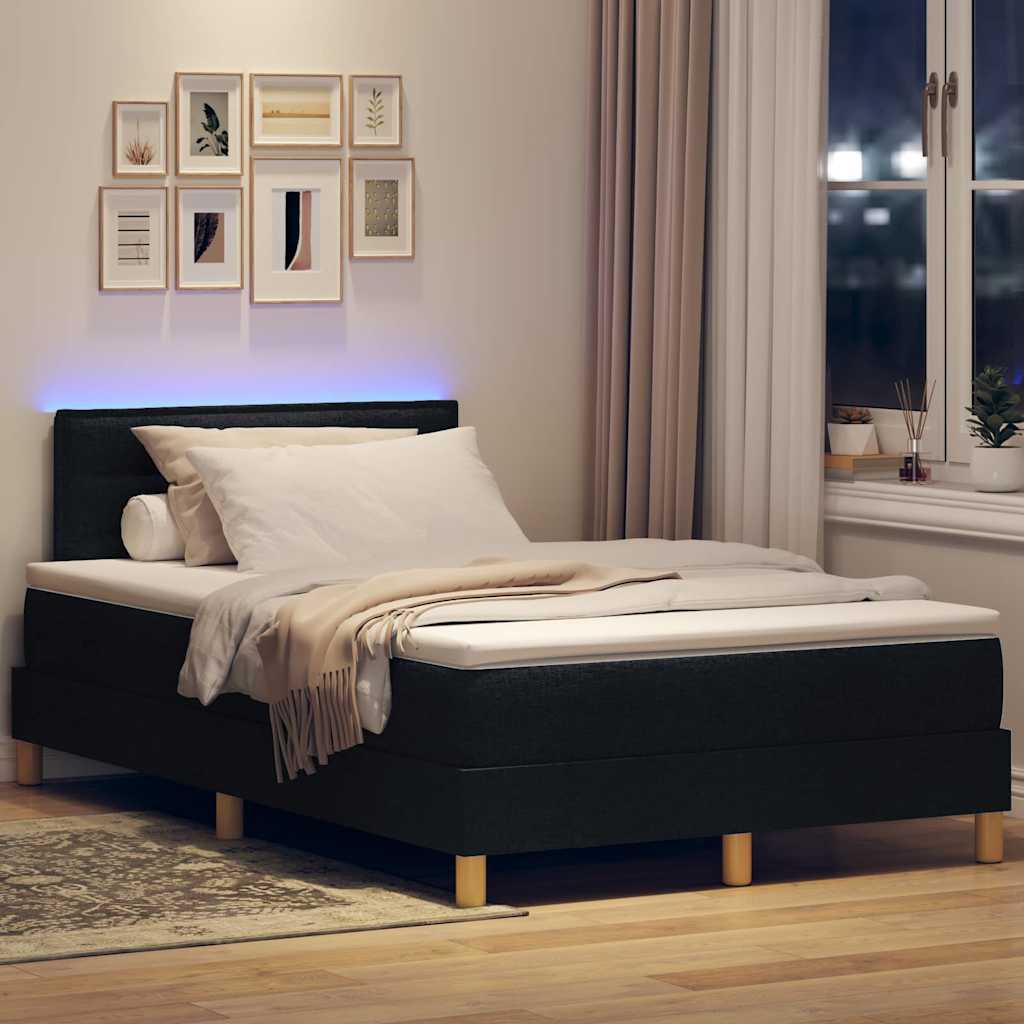 LED Box Spring Bed med LED-lysstrimler Sort 120 x 200 cm Stof