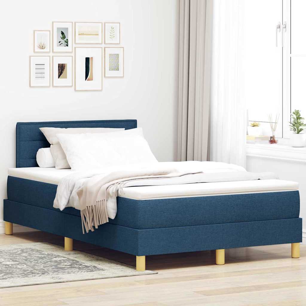LED Box Spring Bed med LED-lysstrimler Blå 120 x 200 cm Stof