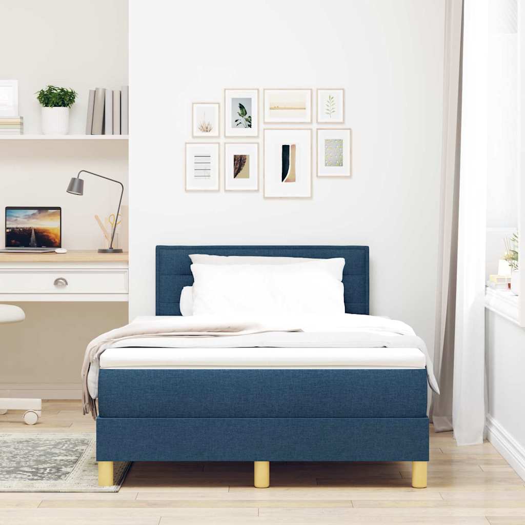 LED Box Spring Bed med LED-lysstrimler Blå 120 x 200 cm Stof