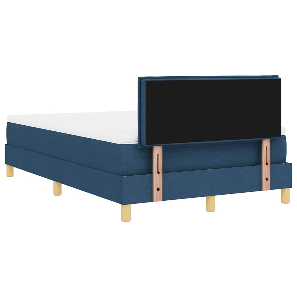 LED Box Spring Bed med LED-lysstrimler Blå 120 x 200 cm Stof