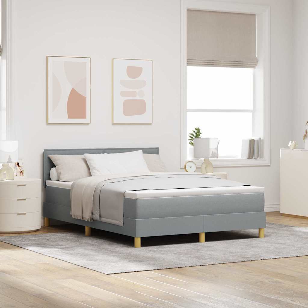 LED Box Spring Bed med hovedgærde Lysegrå 140 x 190 cm Stof