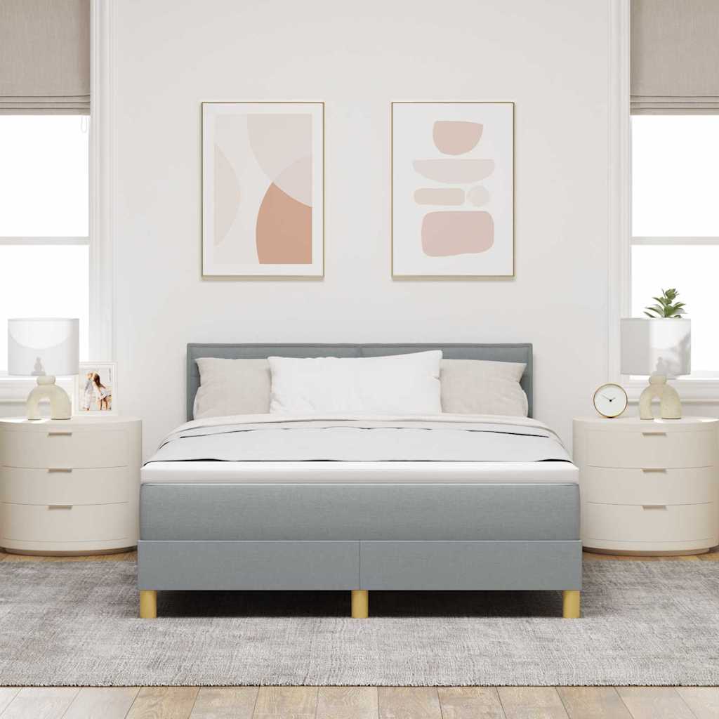 LED Box Spring Bed med hovedgærde Lysegrå 140 x 190 cm Stof