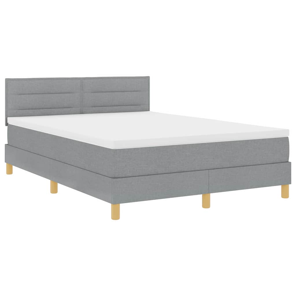 LED Box Spring Bed med hovedgærde Lysegrå 140 x 190 cm Stof