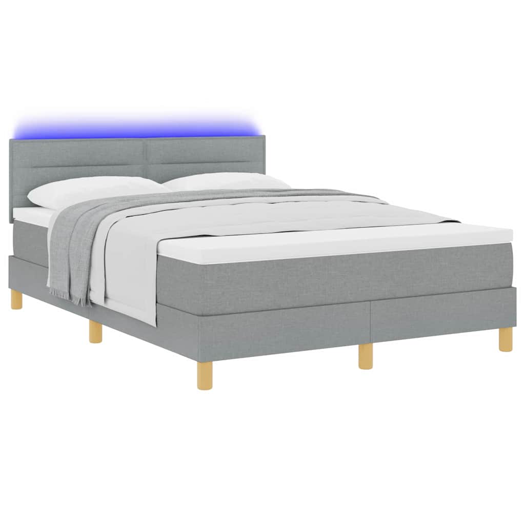 LED Box Spring Bed med hovedgærde Lysegrå 140 x 190 cm Stof