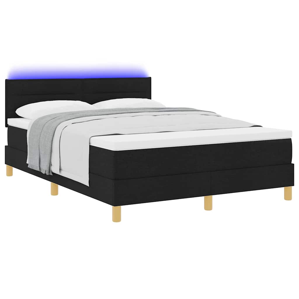 LED Box Spring Bed med LED-lysstrimler Sort 140 x 190 cm Stof