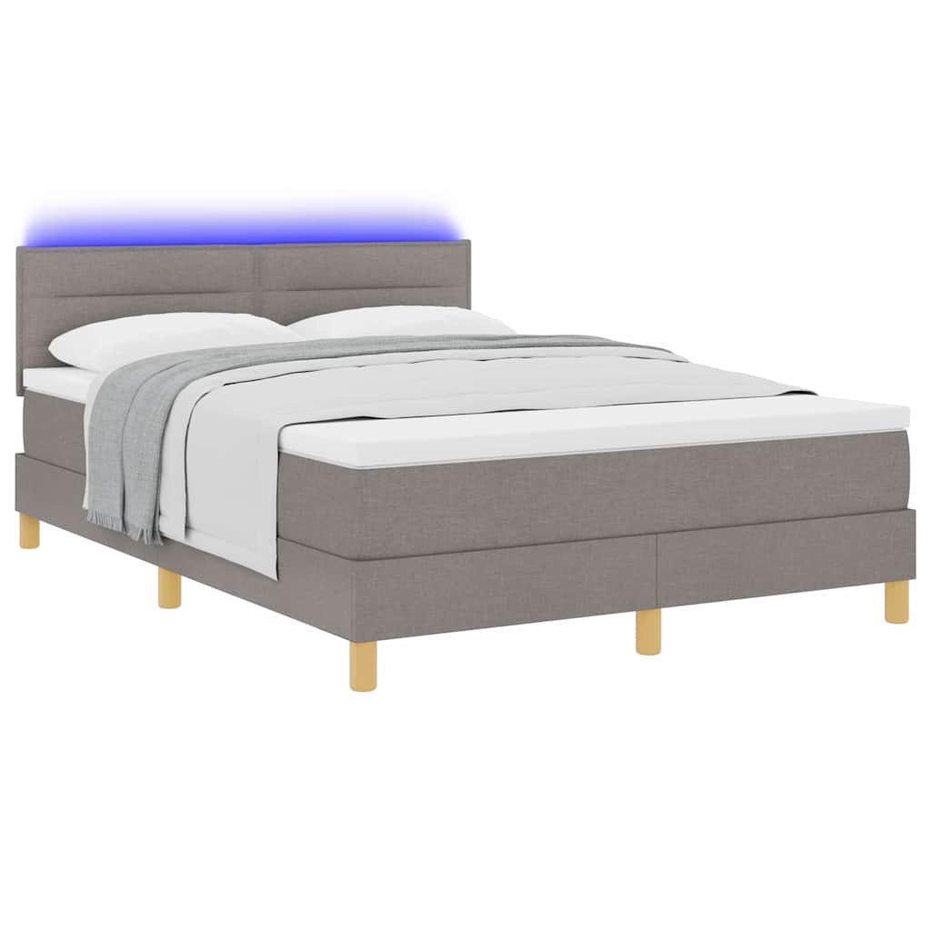 LED Box Spring Bed med hovedgærde Gråbrun 140 x 190 cm Stof