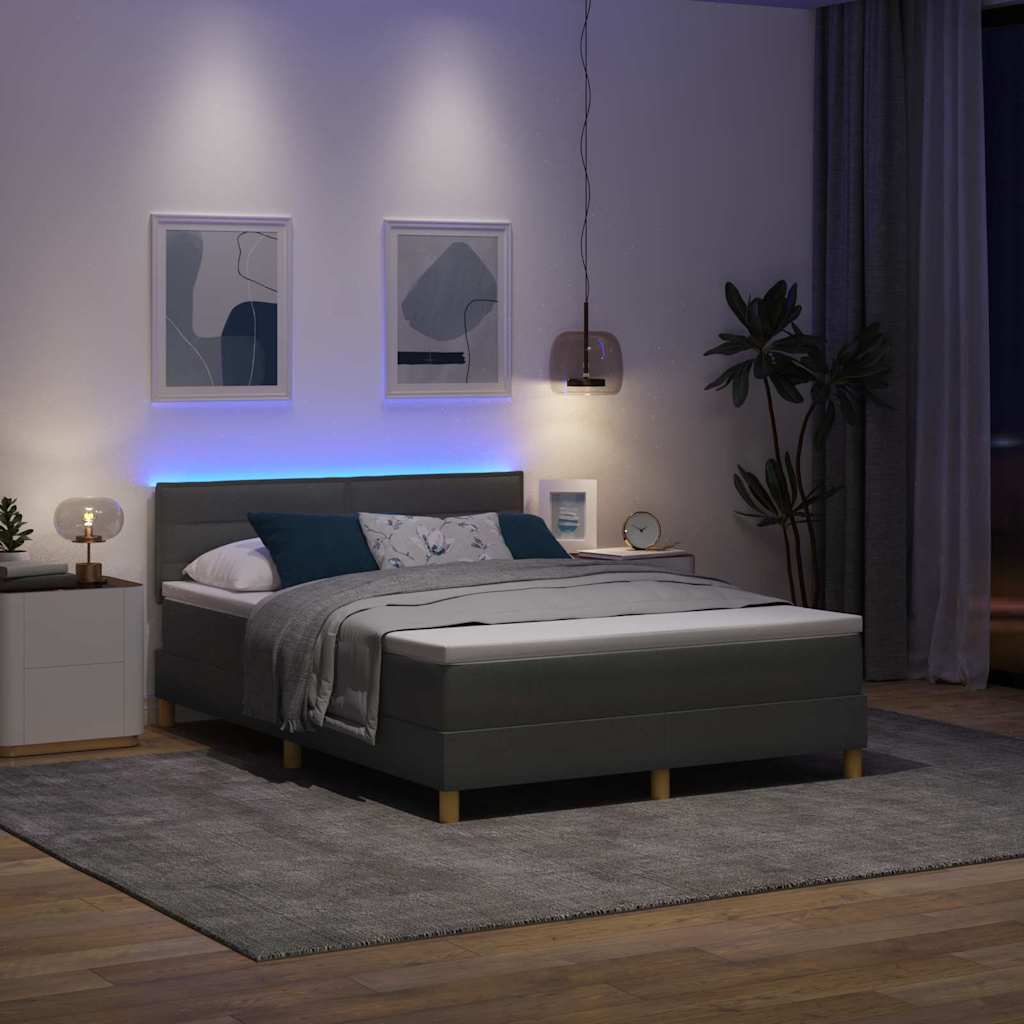 LED Box Spring Bed med hovedgærde Mørkegrå 140 x 200 cm Stof
