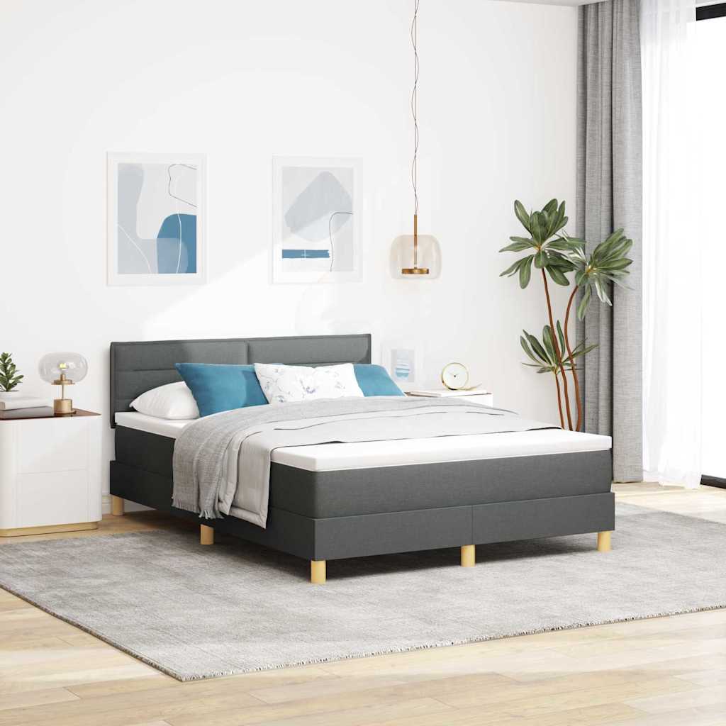 LED Box Spring Bed med hovedgærde Mørkegrå 140 x 200 cm Stof