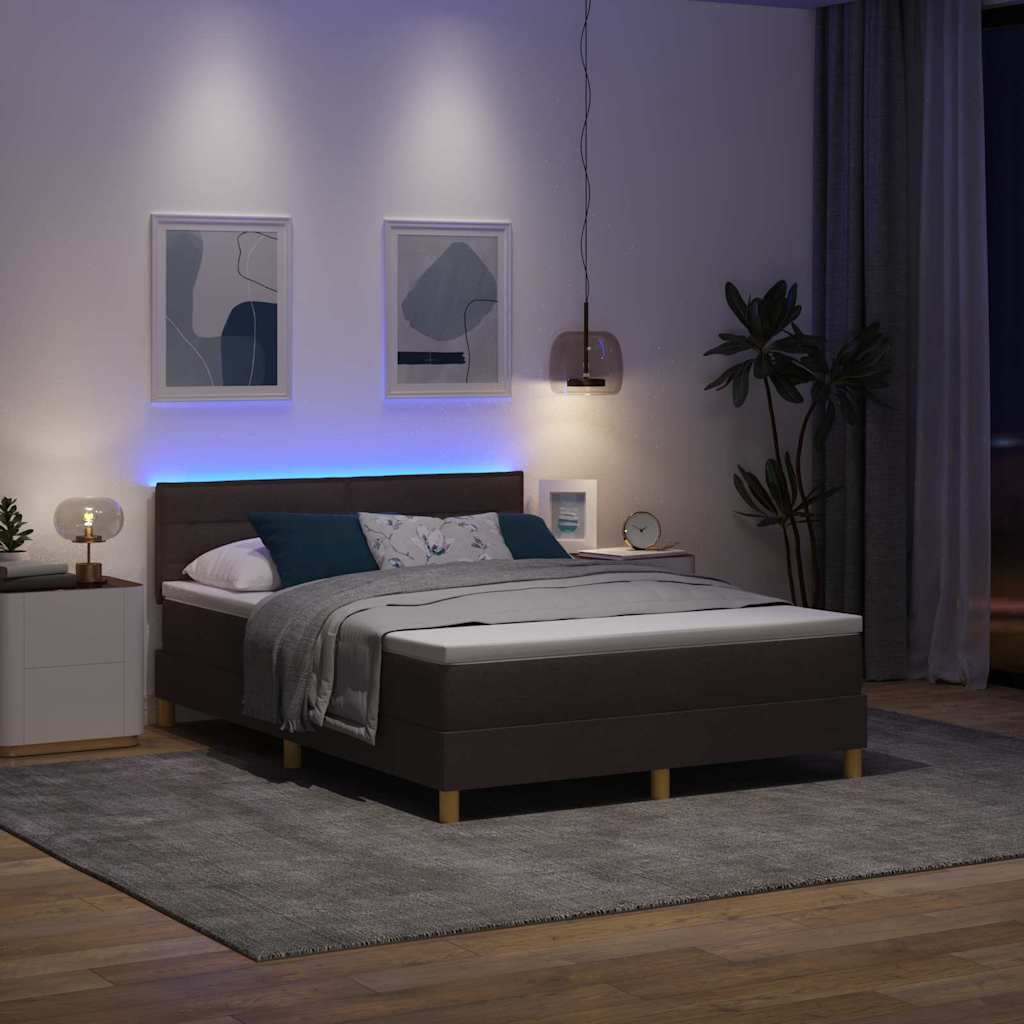 LED Box Spring Bed med hovedgærde Mørk Brun 140 x 200 cm Stof