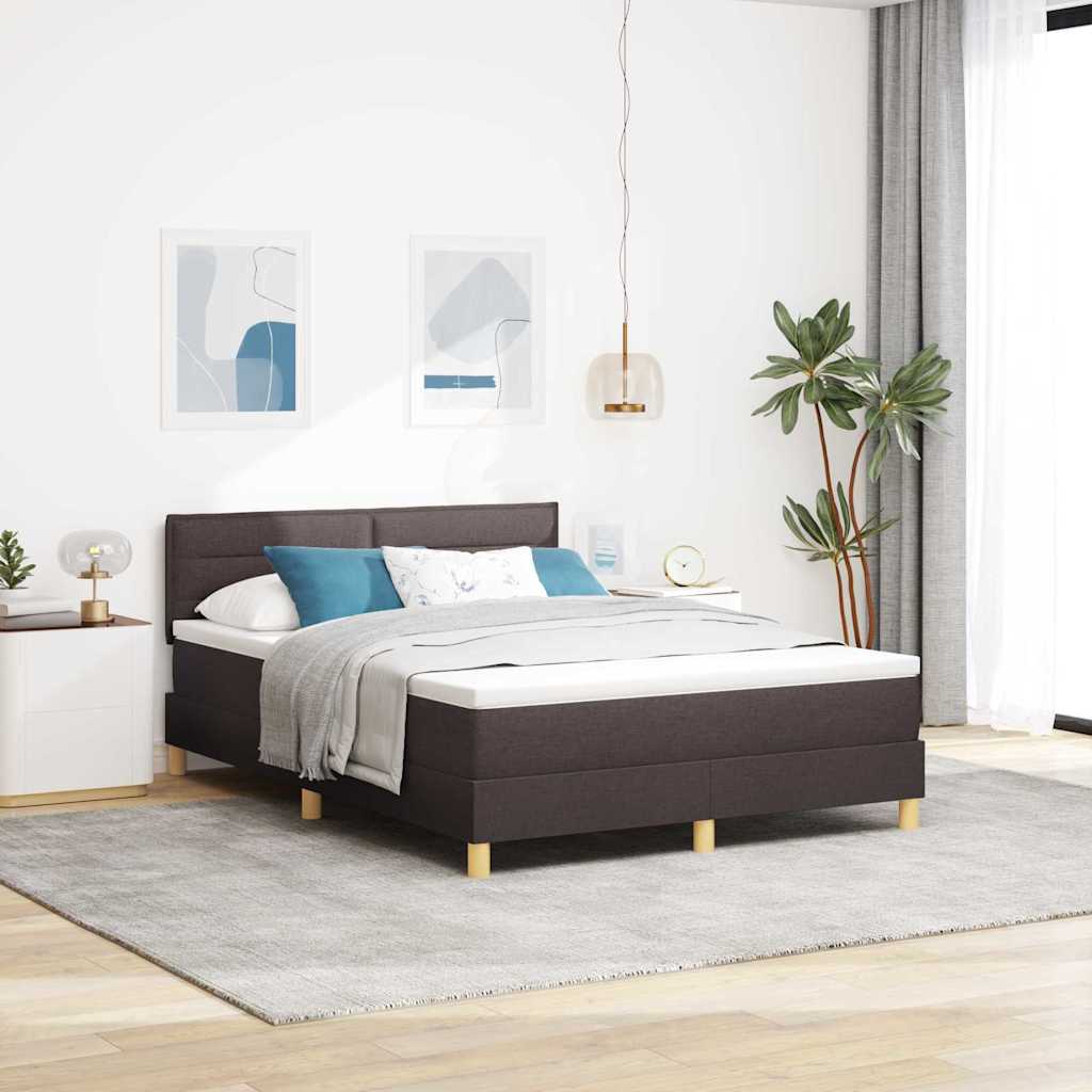 LED Box Spring Bed med hovedgærde Mørk Brun 140 x 200 cm Stof