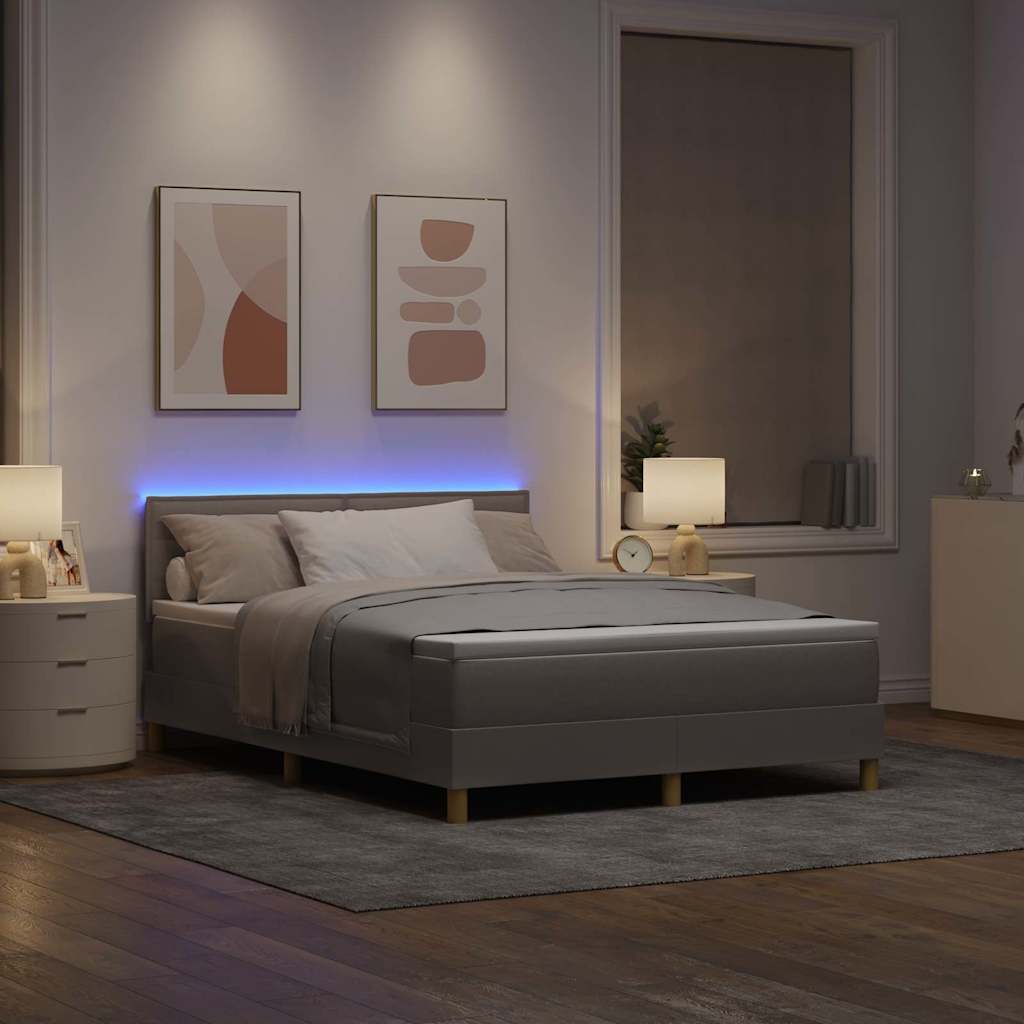 LED Box Spring Bed med hovedgærde Gråbrun 140 x 200 cm Stof
