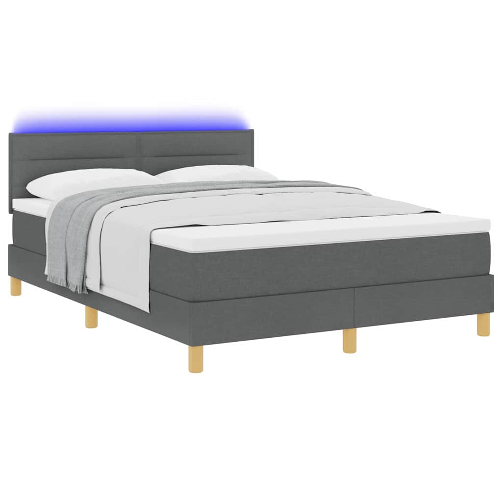 LED Box Spring Bed med hovedgærde Mørkegrå 160 x 200 cm Stof