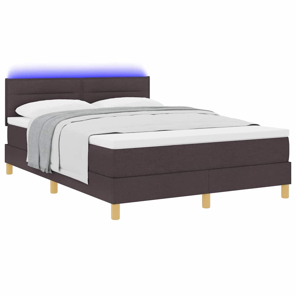 LED Box Spring Bed med hovedgærde Mørk Brun 160 x 200 cm Stof