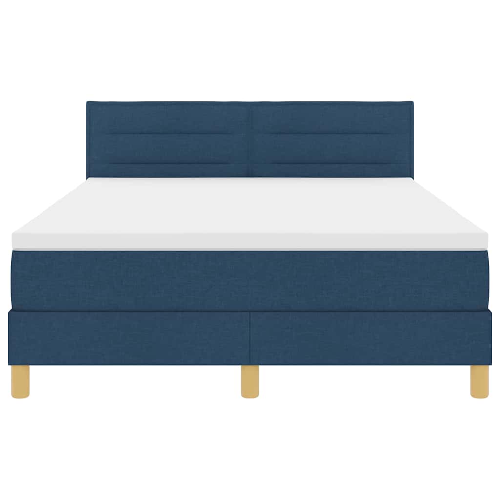 LED Box Spring Bed med LED-lysstrimler Blå 160 x 200 cm Stof