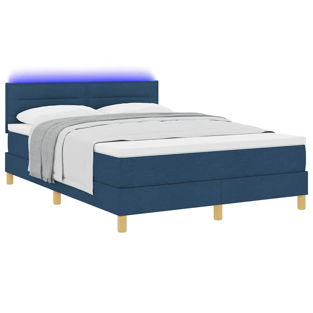 LED Box Spring Bed med LED-lysstrimler Blå 160 x 200 cm Stof