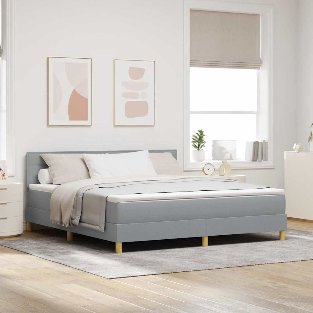 LED Box Spring Bed med pude Lysegrå 180 x 200 cm Stof