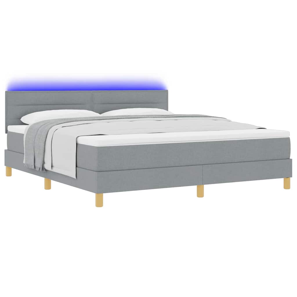 LED Box Spring Bed med pude Lysegrå 180 x 200 cm Stof
