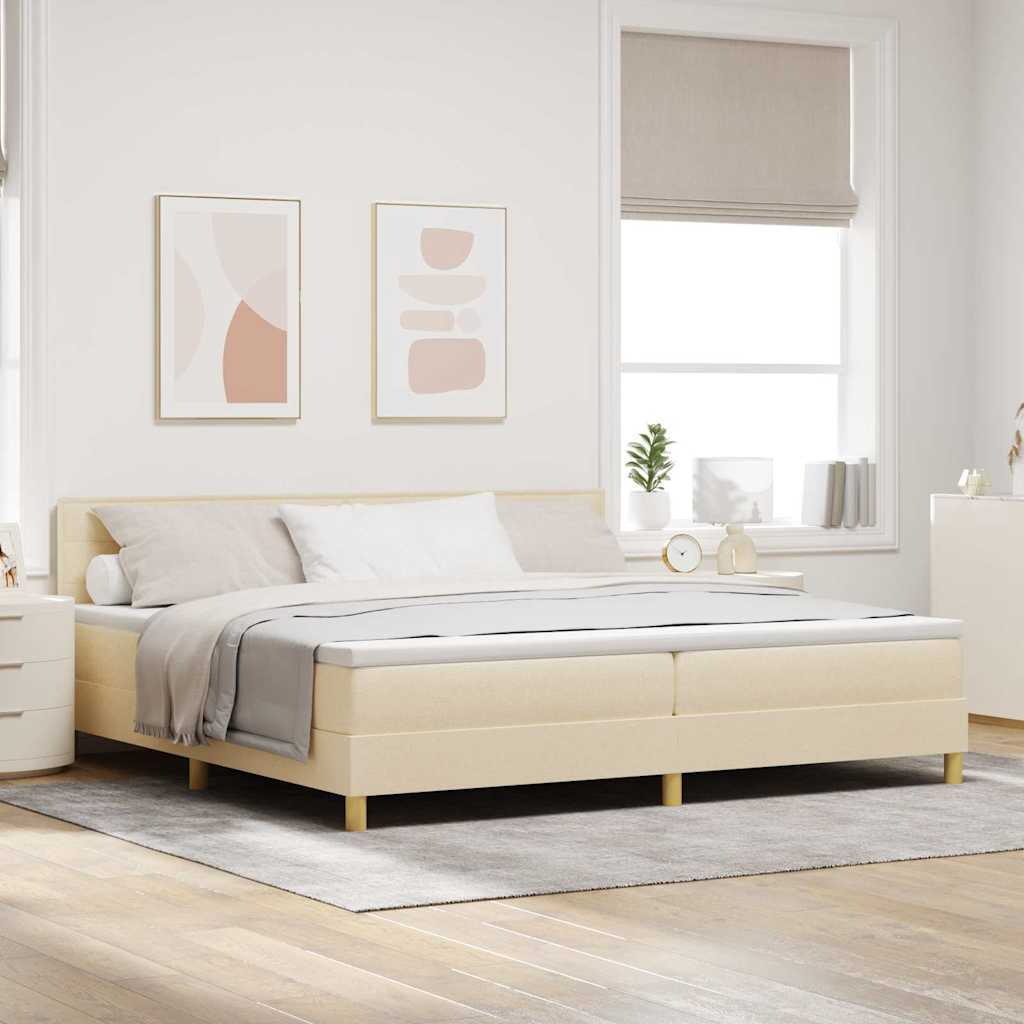 LED Box Spring Bed med LED-lysstrimler Creme 200 x 200 cm Stof