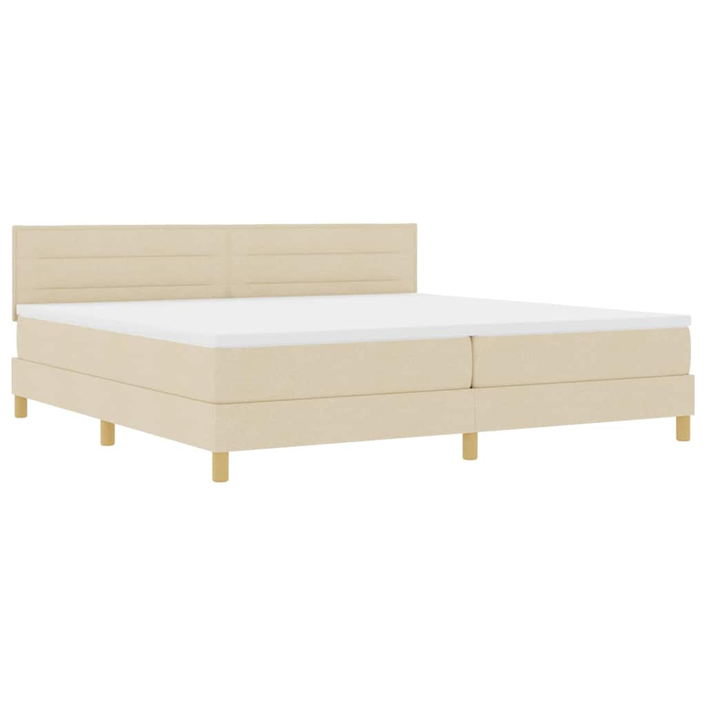 LED Box Spring Bed med LED-lysstrimler Creme 200 x 200 cm Stof