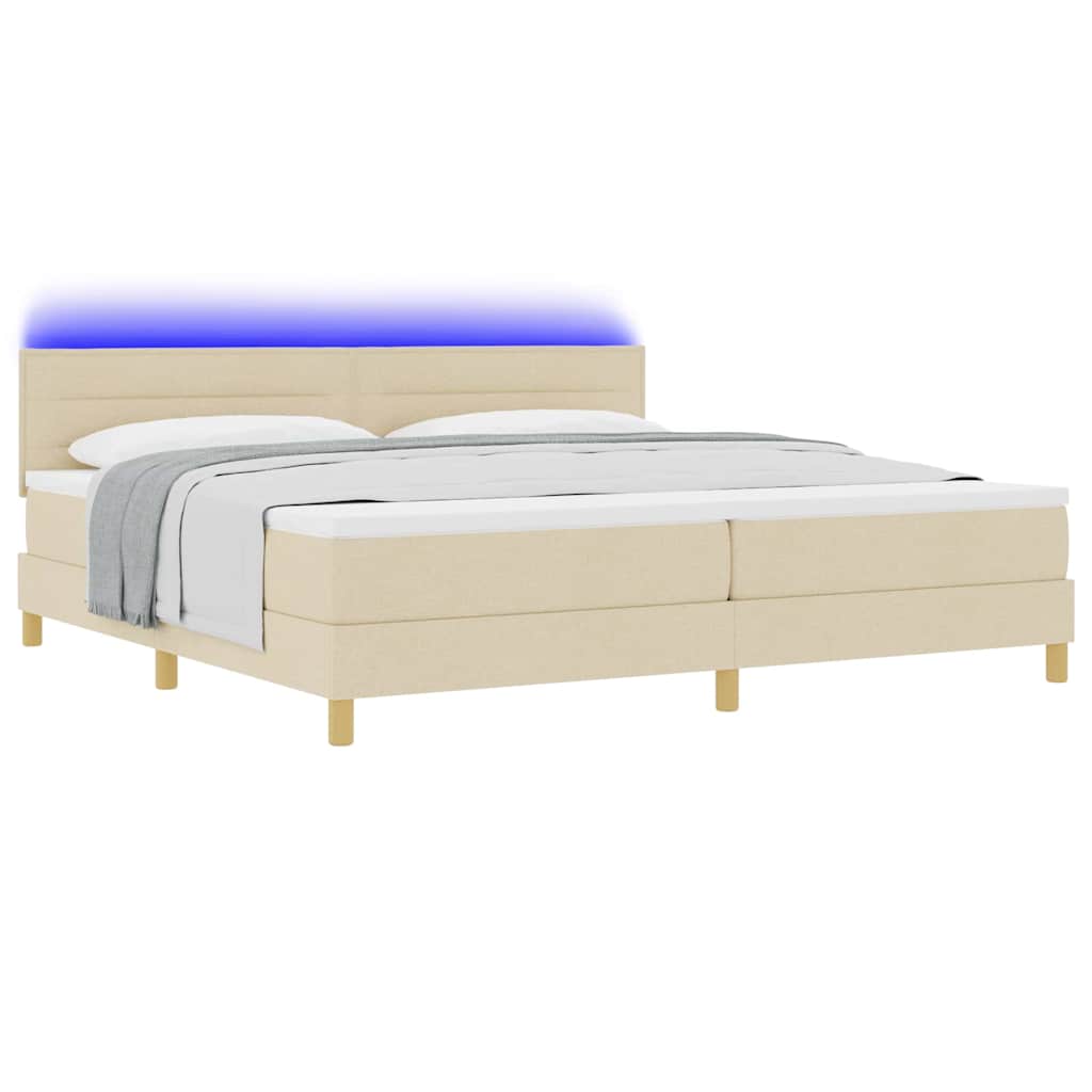 LED Box Spring Bed med LED-lysstrimler Creme 200 x 200 cm Stof