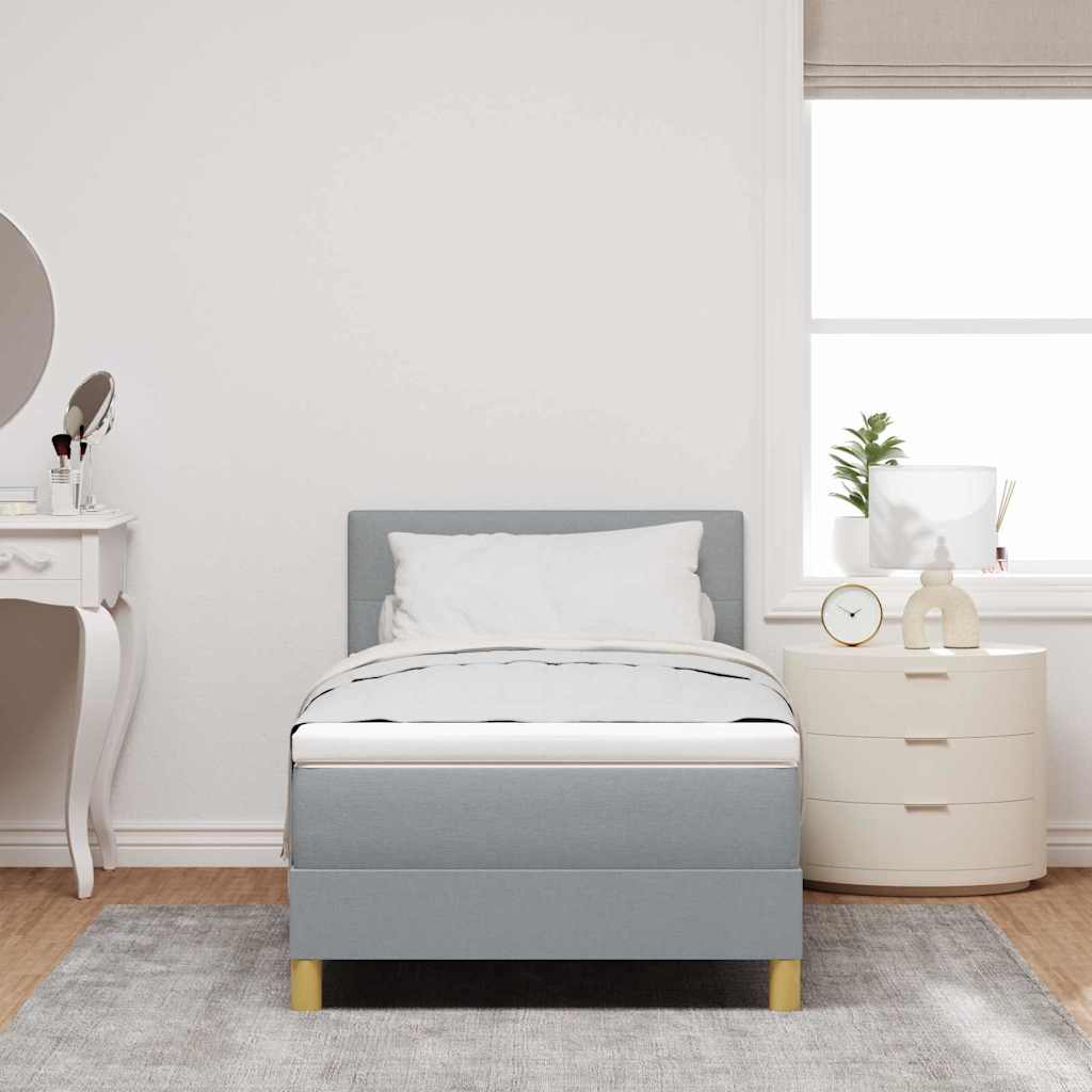 LED Box Spring Bed med LED-lysstrimler Lysegrå 80 x 200 cm Stof