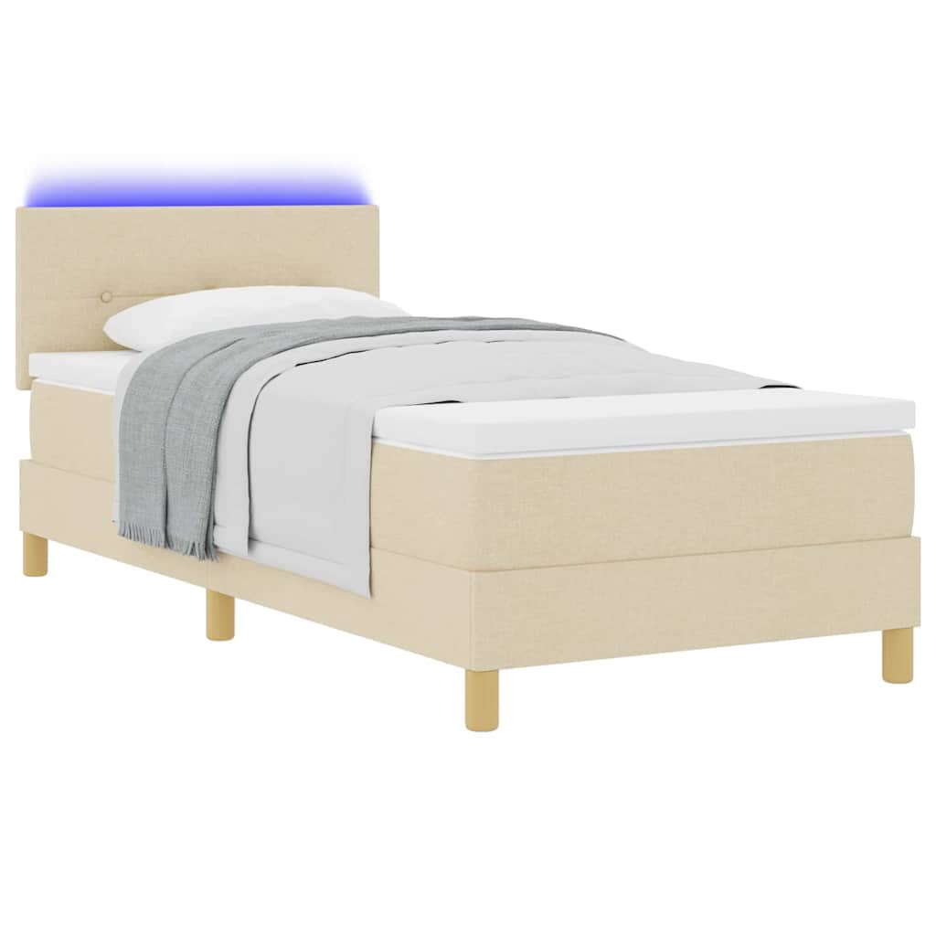 LED Box Spring Bed med LED-lysstrimler Creme 80 x 200 cm Stof