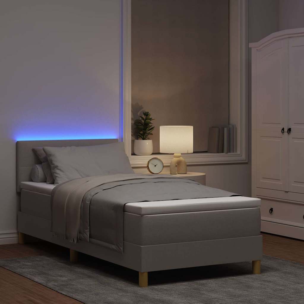 LED Box Spring Bed med hovedgærde Gråbrun 90 x 190 cm Stof