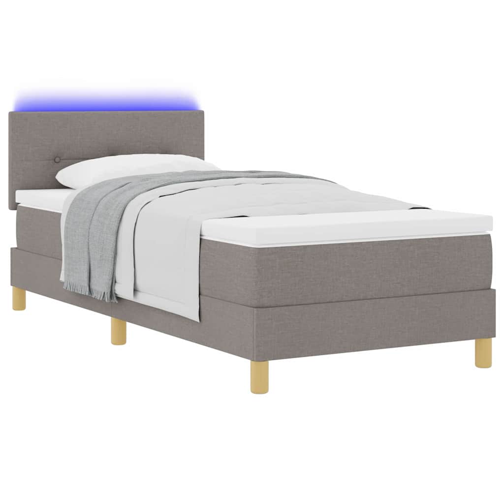 LED Box Spring Bed med hovedgærde Gråbrun 90 x 190 cm Stof