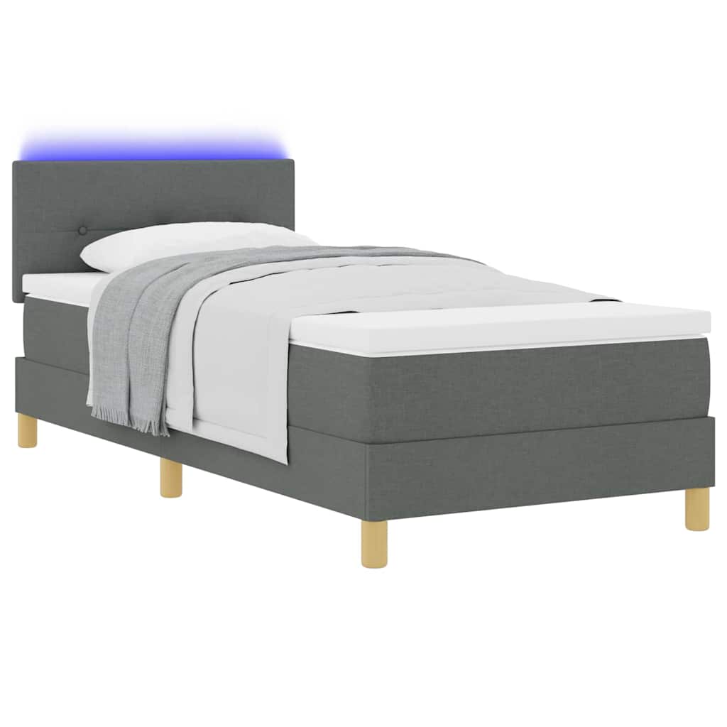 LED Box Spring Bed med hovedgærde Mørkegrå 90 x 200 cm Stof